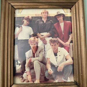 Vintage 1983 Duran Duran Band Photo in Brown Wood Frame - Multicolor